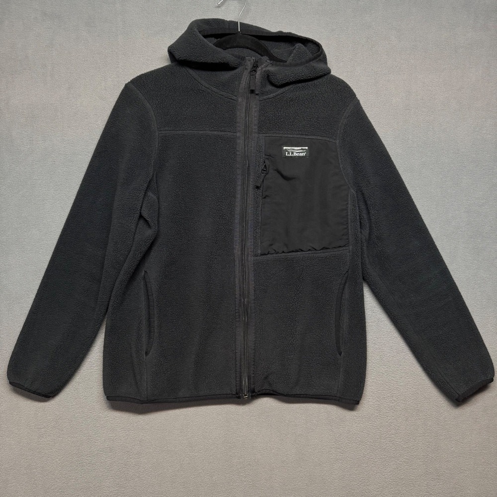 L.L.Bean Mountain Classic Fleece Hoodie Full Zip Jacket Petite M Grey Black
